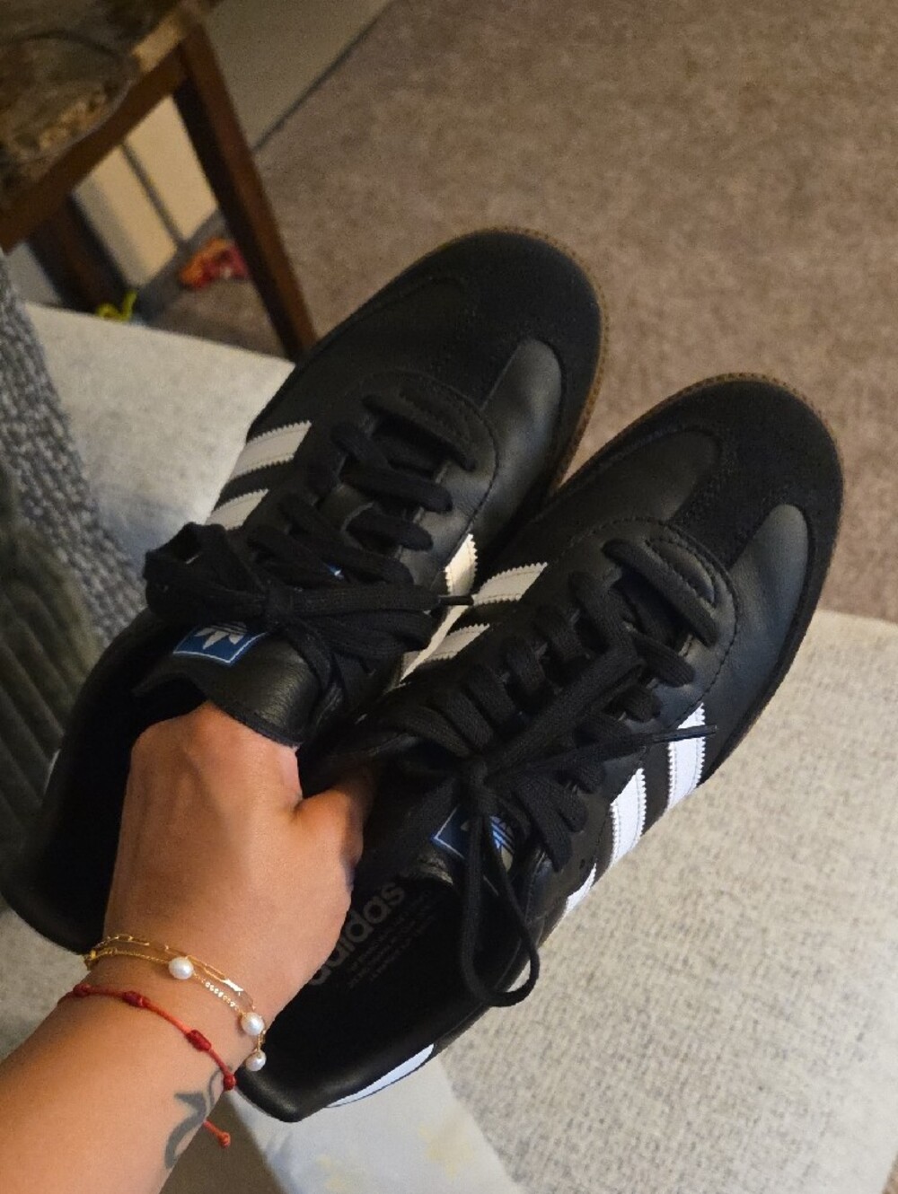 adidas Samba Leather Sneakers in Black, White and Brown Gum - Picture 5 of 6